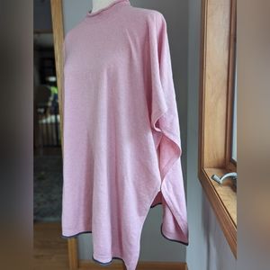 ECHO 23 NYC Convertible Women's Poncho Sweater -PEONY PINK Gray Trim-One Soze